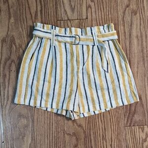 Striped linen-blend shorts size large boho yellow white Love Tree NEW with tags